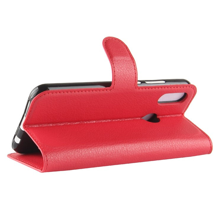 Litchi Texture Wallet Stand Leather Phone Accessory Case for Huawei P20 Lite / Nova 3e - Red