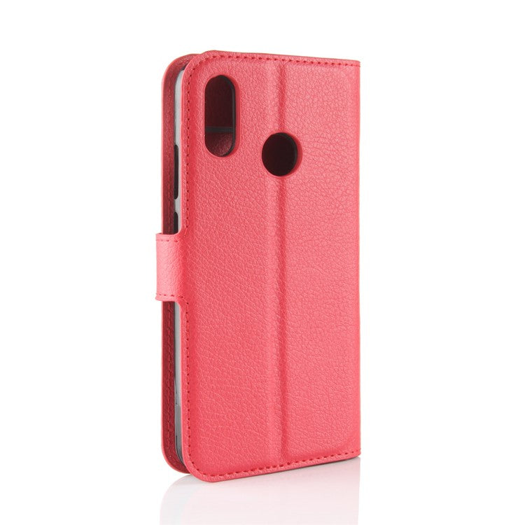 Litchi Texture Wallet Stand Leather Phone Accessory Case for Huawei P20 Lite / Nova 3e - Red