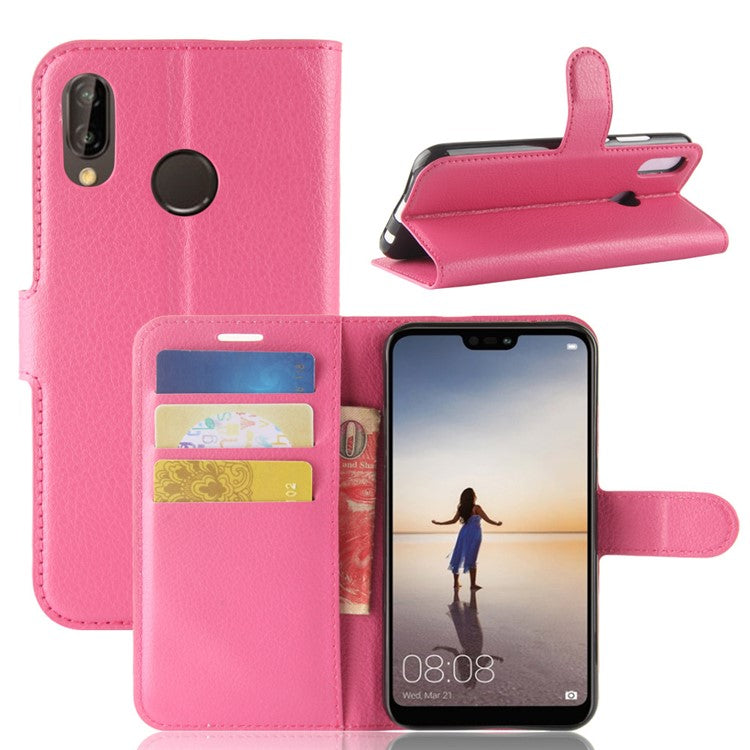 Litchi Texture Wallet Stand Leather Phone Accessory Case for Huawei P20 Lite / Nova 3e - Rose