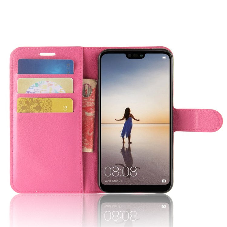 Litchi Texture Wallet Stand Leather Phone Accessory Case for Huawei P20 Lite / Nova 3e - Rose