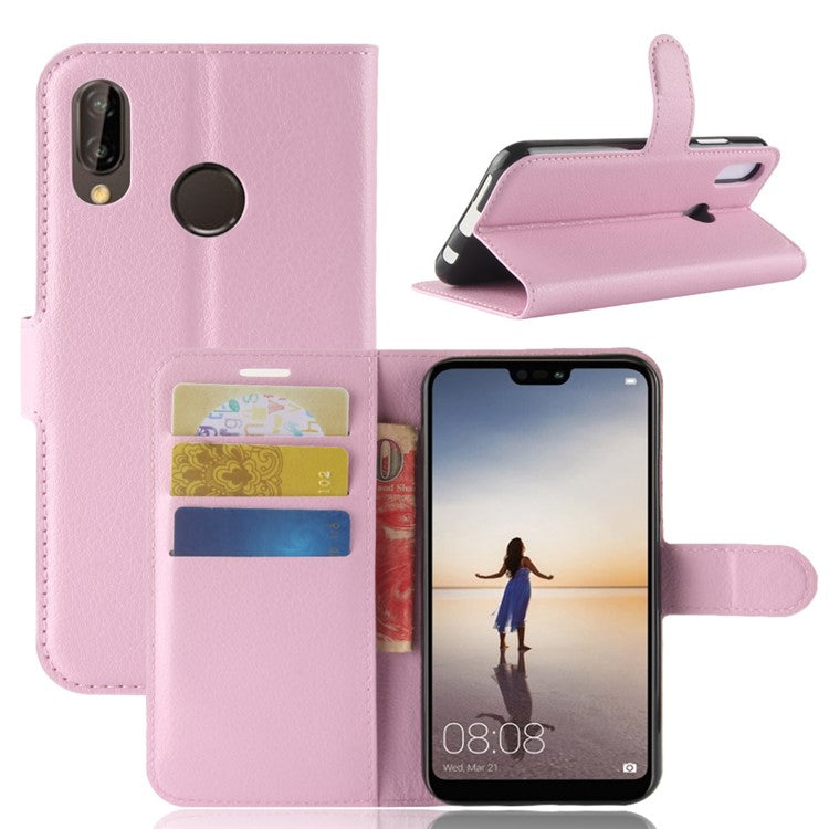 Litchi Texture Wallet Stand Leather Phone Accessory Case for Huawei P20 Lite / Nova 3e - Pink