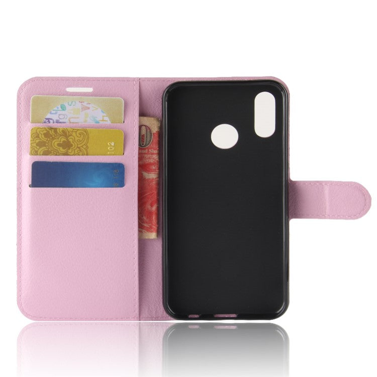Litchi Texture Wallet Stand Leather Phone Accessory Case for Huawei P20 Lite / Nova 3e - Pink