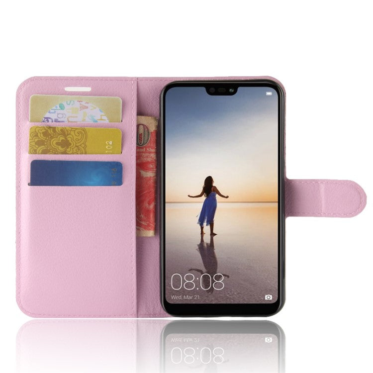 Litchi Texture Wallet Stand Leather Phone Accessory Case for Huawei P20 Lite / Nova 3e - Pink