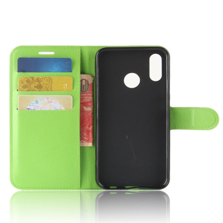 Litchi Texture Wallet Stand Leather Phone Accessory Case for Huawei P20 Lite / Nova 3e - Green