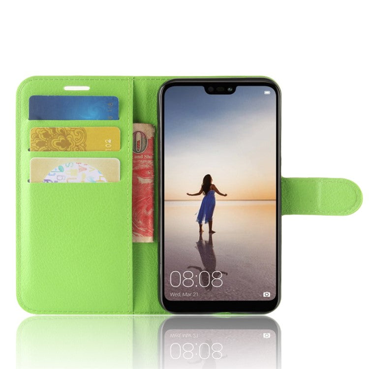 Litchi Texture Wallet Stand Leather Phone Accessory Case for Huawei P20 Lite / Nova 3e - Green