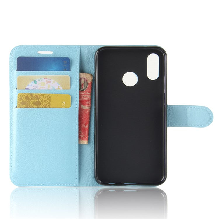 Litchi Texture Wallet Stand Leather Phone Accessory Case for Huawei P20 Lite / Nova 3e - Blue