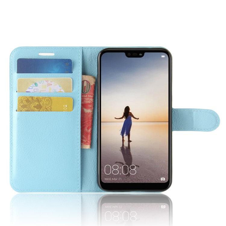 Litchi Texture Wallet Stand Leather Phone Accessory Case for Huawei P20 Lite / Nova 3e - Blue