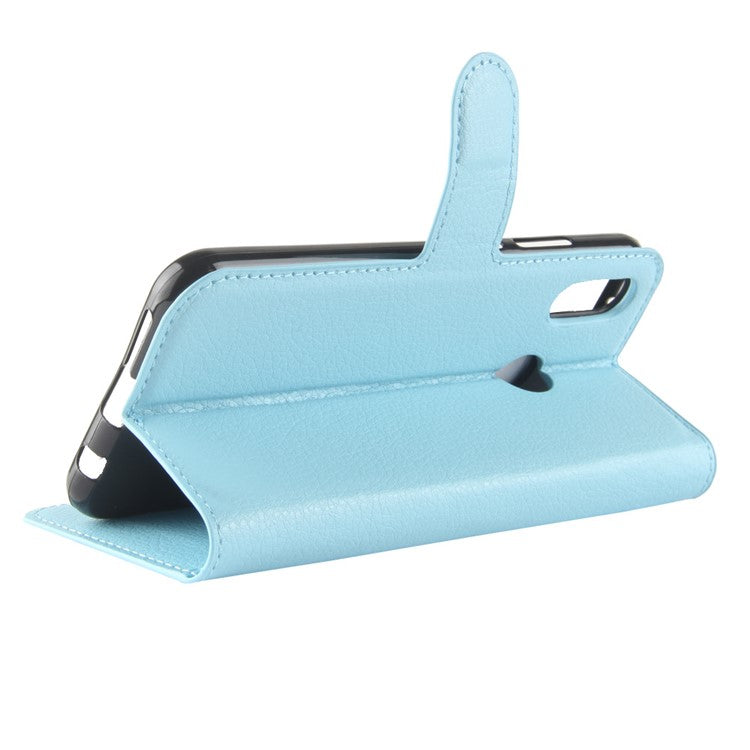 Litchi Texture Wallet Stand Leather Phone Accessory Case for Huawei P20 Lite / Nova 3e - Blue