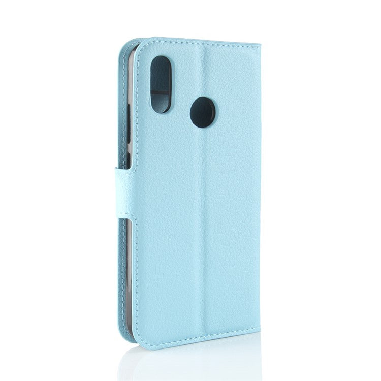 Litchi Texture Wallet Stand Leather Phone Accessory Case for Huawei P20 Lite / Nova 3e - Blue