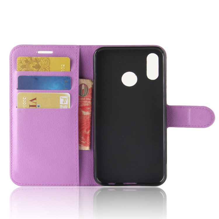 Litchi Texture Wallet Stand Leather Phone Accessory Case for Huawei P20 Lite / Nova 3e - Purple