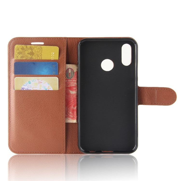 Litchi Texture Wallet Stand Leather Phone Accessory Case for Huawei P20 Lite / Nova 3e - Brown