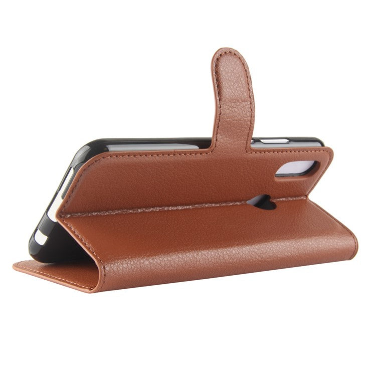Litchi Texture Wallet Stand Leather Phone Accessory Case for Huawei P20 Lite / Nova 3e - Brown