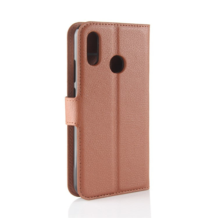 Litchi Texture Wallet Stand Leather Phone Accessory Case for Huawei P20 Lite / Nova 3e - Brown