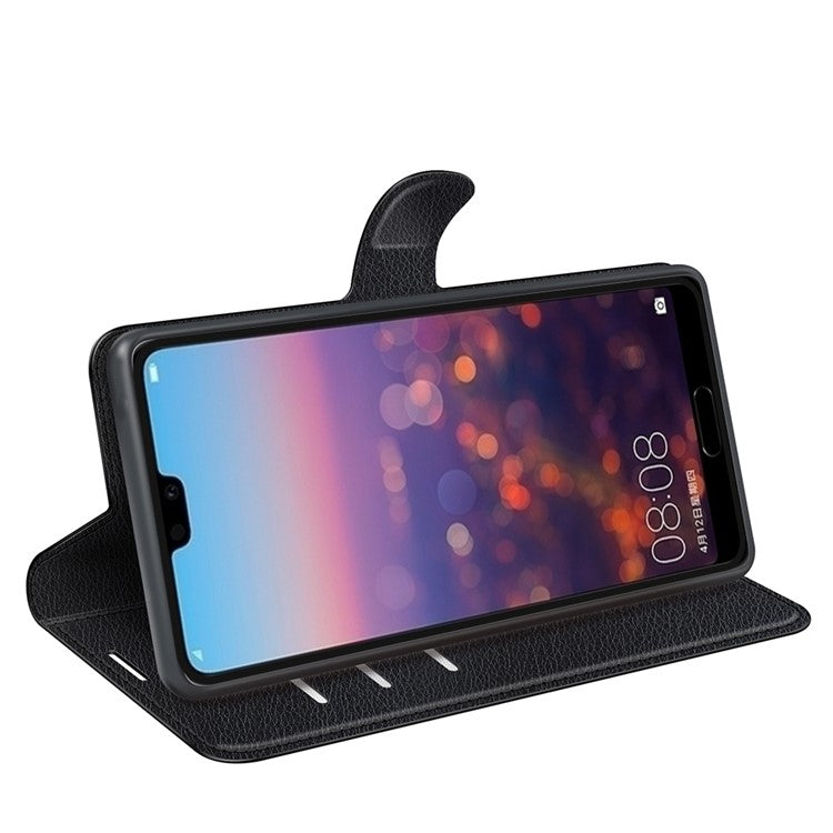 For Huawei P20 Litchi Texture Wallet Stand Leather Phone Accessory Case - Black