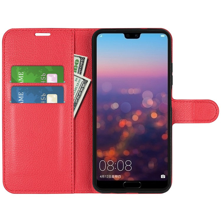 For Huawei P20 Litchi Texture Wallet Stand Leather Phone Accessory Case - Red