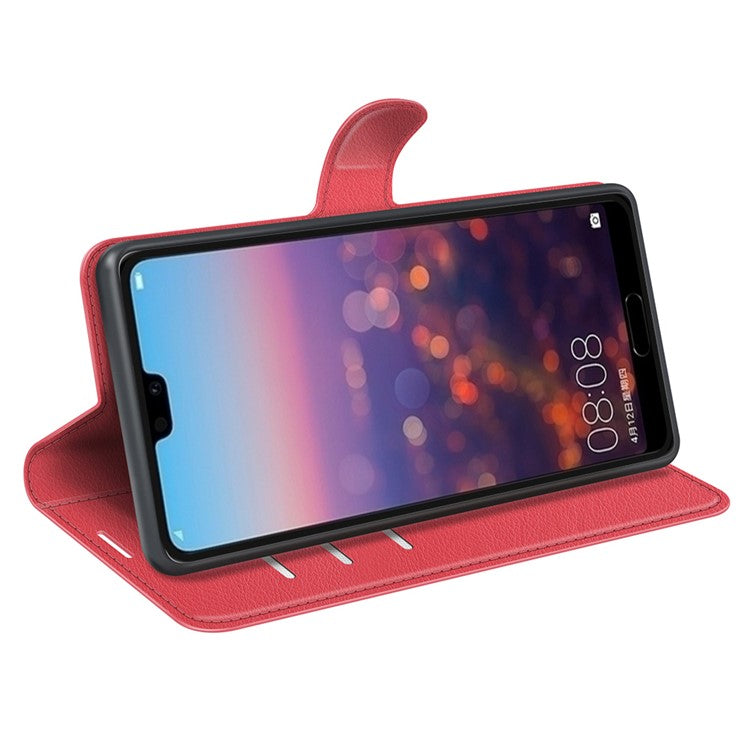 For Huawei P20 Litchi Texture Wallet Stand Leather Phone Accessory Case - Red