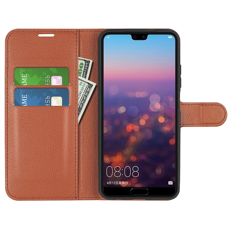 For Huawei P20 Litchi Texture Wallet Stand Leather Phone Accessory Case - Brown