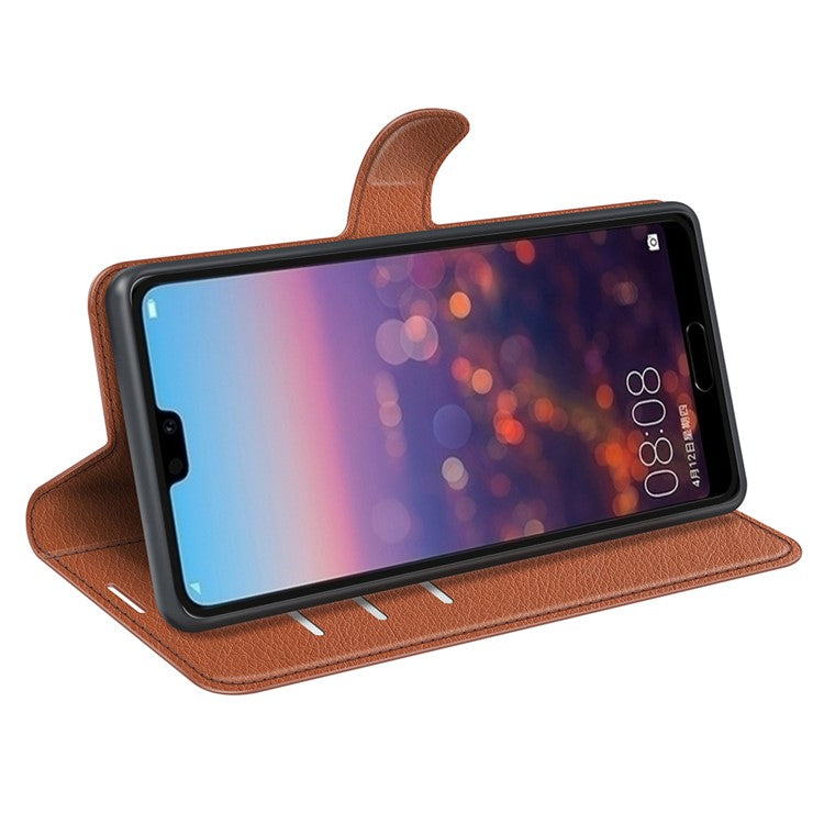 For Huawei P20 Litchi Texture Wallet Stand Leather Phone Accessory Case - Brown