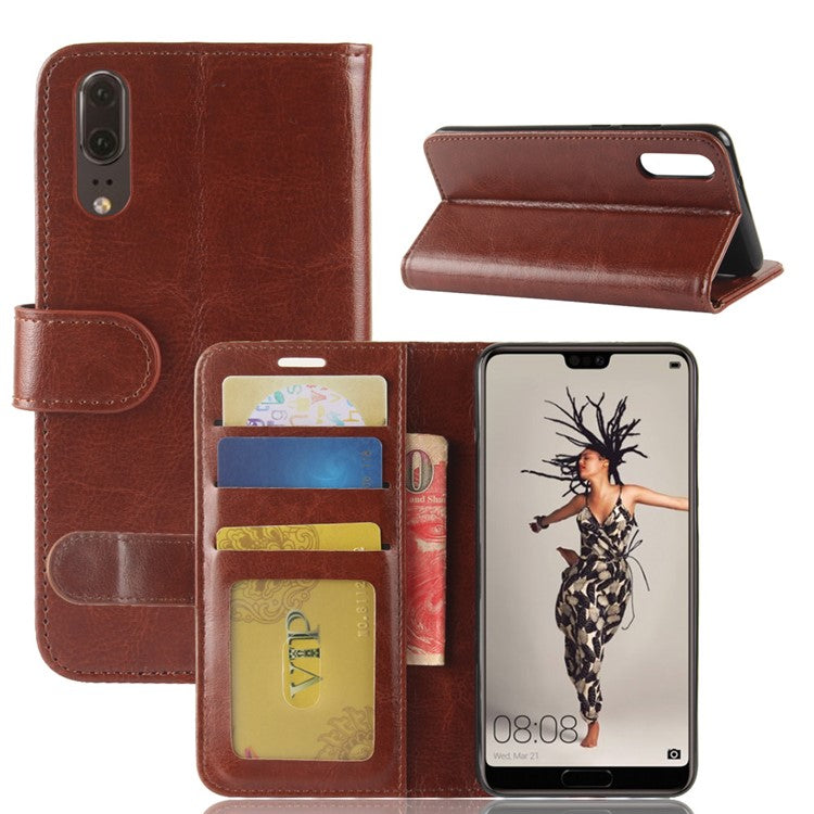 Crazy Horse Magnetic Leather Stand Cover for Huawei P20 - Brown