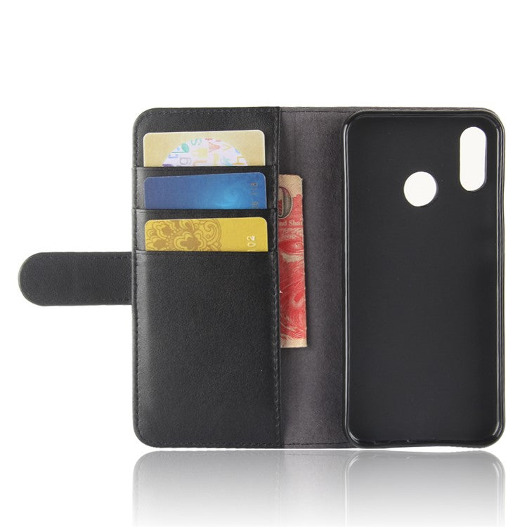 Genuine Split Leather Wallet Stand Case for Huawei P20 Lite / Nova 3e - Black