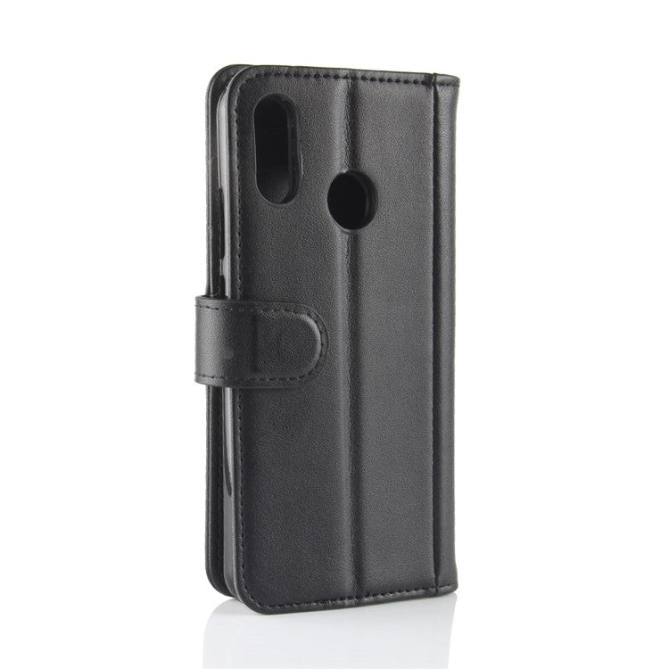 Genuine Split Leather Wallet Stand Case for Huawei P20 Lite / Nova 3e - Black