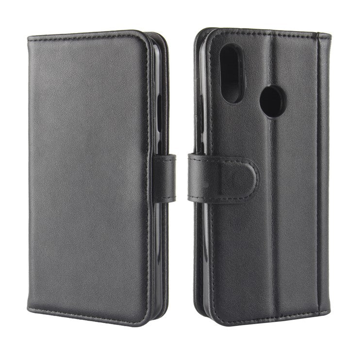 Genuine Split Leather Wallet Stand Case for Huawei P20 Lite / Nova 3e - Black
