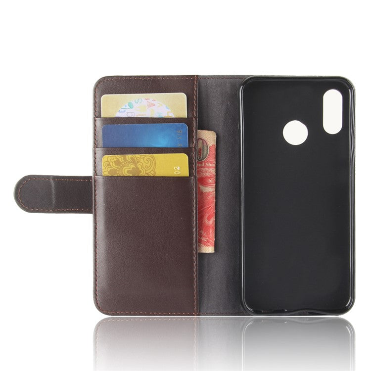 Genuine Split Leather Wallet Stand Cover for Huawei P20 Lite / Nova 3e - Brown