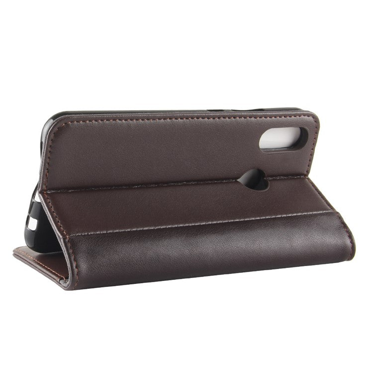 Genuine Split Leather Wallet Stand Cover for Huawei P20 Lite / Nova 3e - Brown