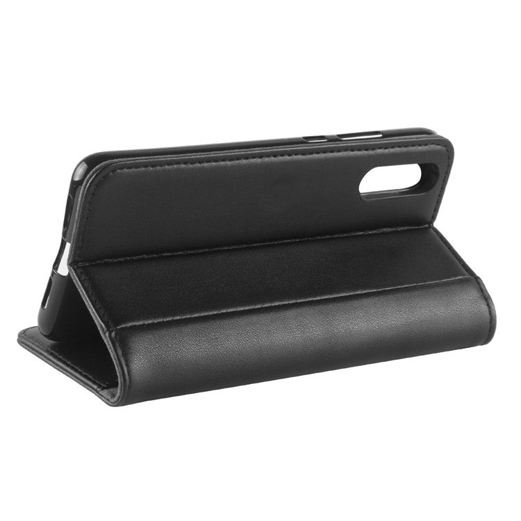 Genuine Split Leather Wallet Stand Case for Huawei P20 - Black