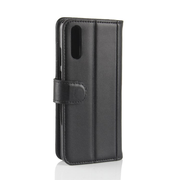 Genuine Split Leather Wallet Stand Case for Huawei P20 - Black