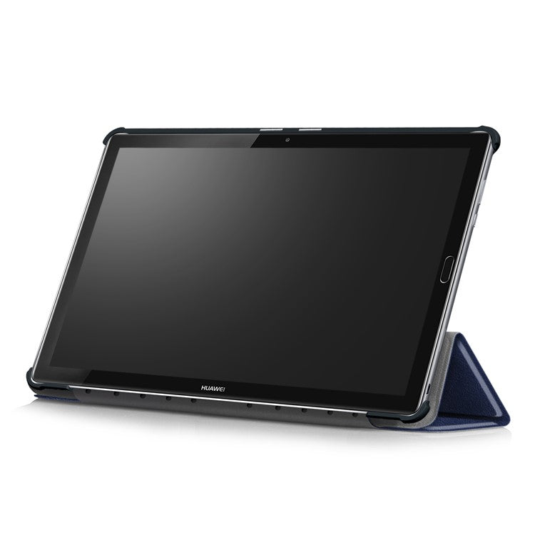 Tri-fold Stand PU Leather Protector Shell for Huawei MediaPad M5 10 / M5 10 (Pro) - Dark Blue