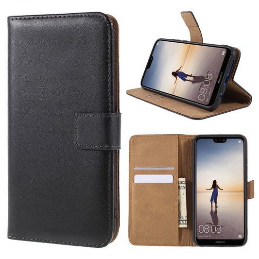 Split Leather Wallet Stand Flip Cover Case for Huawei P20 Lite / Nova 3e - Black
