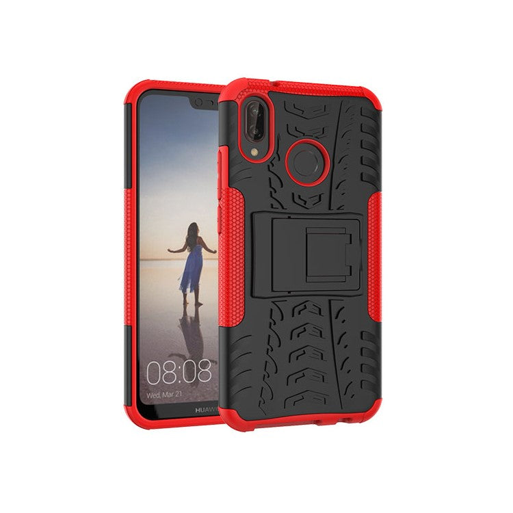 Anti-slip PC + TPU Hybrid Kickstand Back Case for Huawei P20 Lite / Nova 3e - Red
