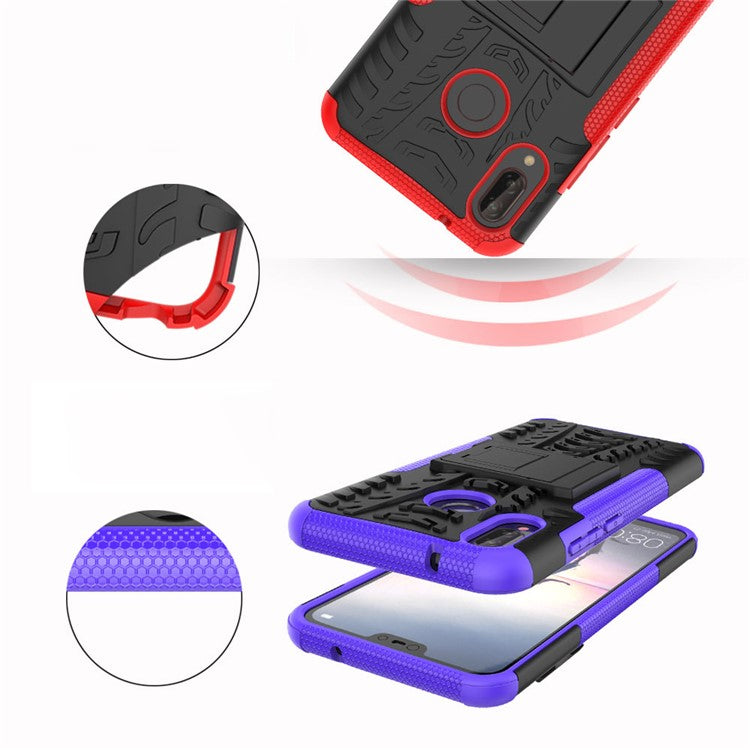 Anti-slip PC + TPU Hybrid Kickstand Back Case for Huawei P20 Lite / Nova 3e - Red