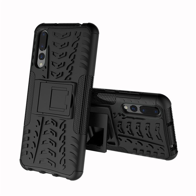 For Huawei P20 Pro Anti-slip PC + TPU Hybrid Case with Kickstand - Black