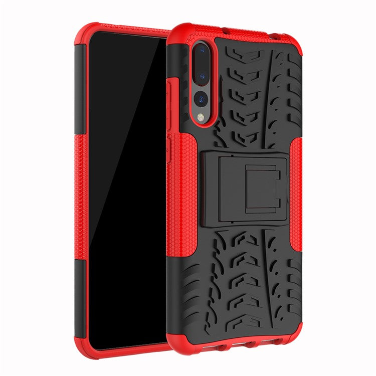 For Huawei P20 Pro Anti-slip PC + TPU Hybrid Back Case with Kickstand - Red