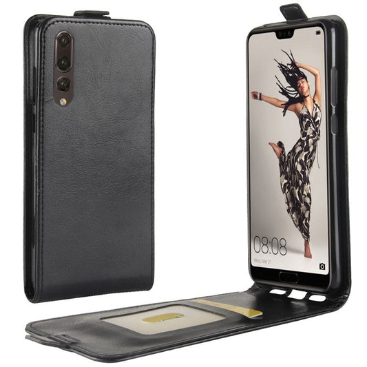 Crazy Horse Texture Vertical Flip Leather Magnetic Case for Huawei P20 Pro - Black