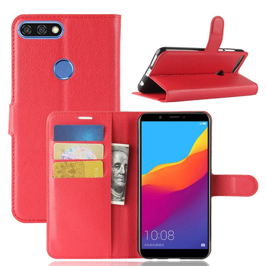 Litchi Skin Wallet Leather Magnetic Case for Huawei Y7 Prime (2018) / Honor 7C / Enjoy 8 - Red