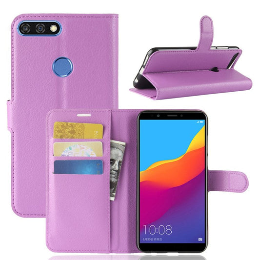 Litchi Skin Leather Stand Case with Card Slots for Huawei Honor 7C / Enjoy 8 /Y7 Prime (2018) - Purple