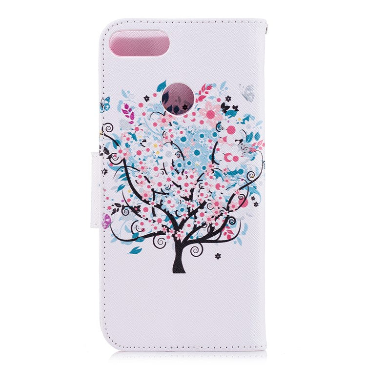 Pattern Printing PU Leather Wallet Stand Cover for Huawei P Smart/Enjoy 7S - Floret Tree