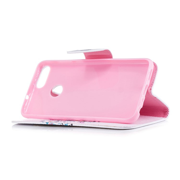 Pattern Printing PU Leather Wallet Stand Cover for Huawei P Smart/Enjoy 7S - Floret Tree