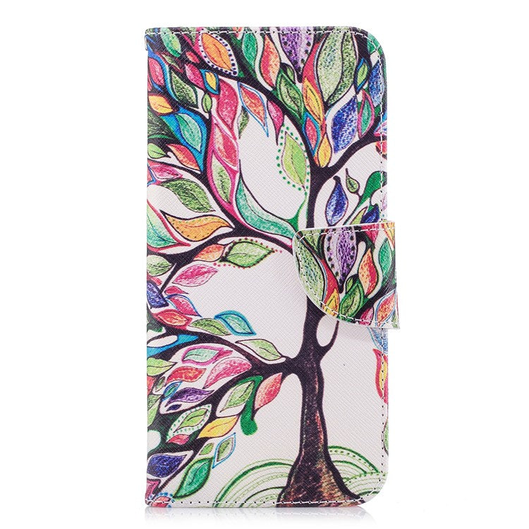 Pattern Printing PU Leather Wallet Stand Case for Huawei P Smart/Enjoy 7S - Colorized Tree