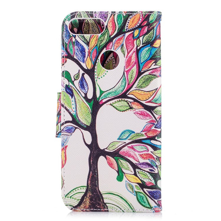 Pattern Printing PU Leather Wallet Stand Case for Huawei P Smart/Enjoy 7S - Colorized Tree