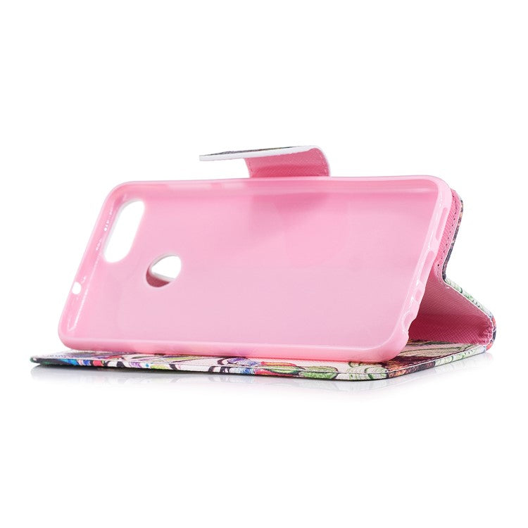 Pattern Printing PU Leather Wallet Stand Case for Huawei P Smart/Enjoy 7S - Colorized Tree