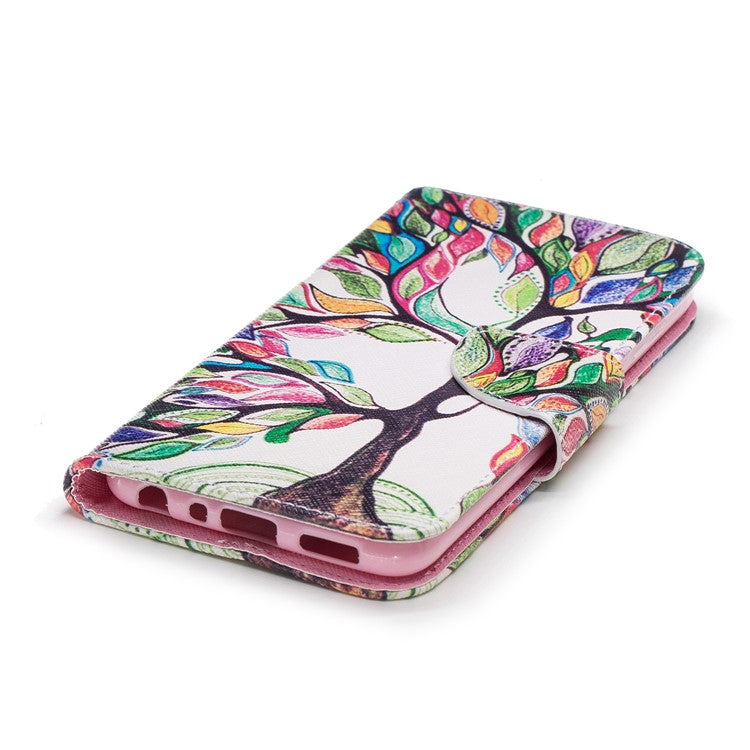 Pattern Printing PU Leather Wallet Stand Case for Huawei P Smart/Enjoy 7S - Colorized Tree