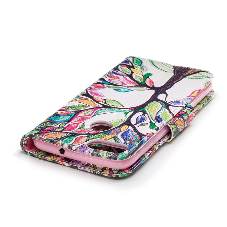 Pattern Printing PU Leather Wallet Stand Case for Huawei P Smart/Enjoy 7S - Colorized Tree