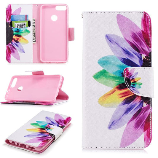 Pattern Printing PU Leather Wallet Stand Shell for Huawei P Smart/Enjoy 7S - Colorful Petals