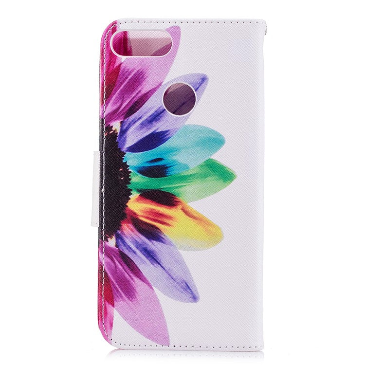 Pattern Printing PU Leather Wallet Stand Shell for Huawei P Smart/Enjoy 7S - Colorful Petals