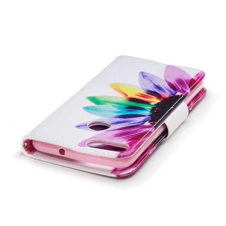 Pattern Printing PU Leather Wallet Stand Shell for Huawei P Smart/Enjoy 7S - Colorful Petals