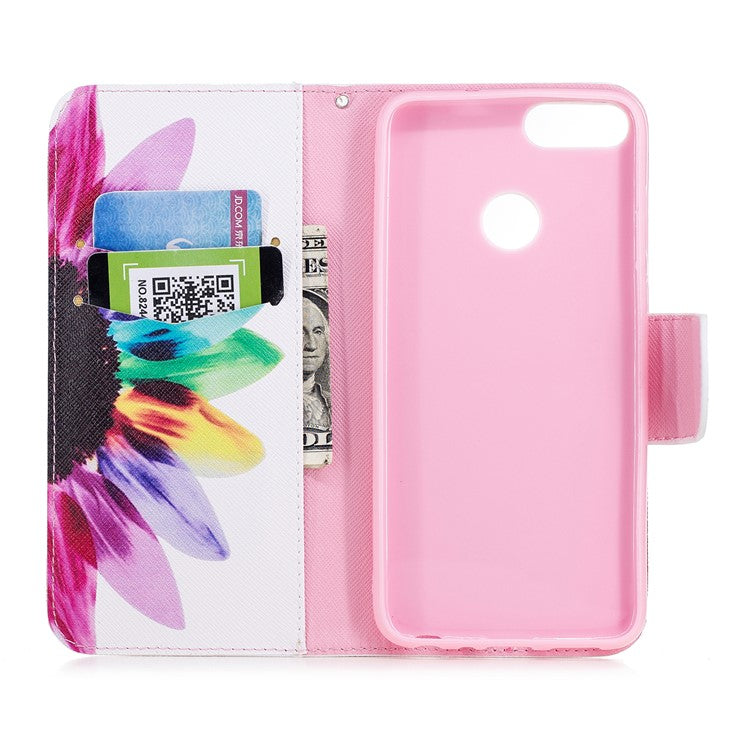 Pattern Printing PU Leather Wallet Stand Shell for Huawei P Smart/Enjoy 7S - Colorful Petals